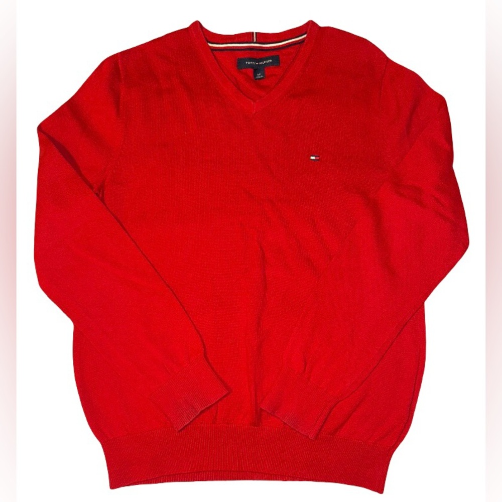 Tommy Hilfiger Red V-Neck Sweater Classic Style